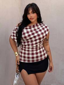 Rustia Plus Size Polka Dot Scoop Neck Sleeveless T-Shirt, Spring/Summer - Red - View 5