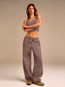 GLOWMODE Everyday Fleece Stay Toasty Soft Warm Lightweight Side Piping Pockets Elastic Waist Drawstring Sweatpants Autumn Winter Daily Casual - Warm Clay - View 8