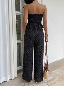 Sunnyshic Bộ đồ gồm áo quây không dây buộc phía trước, lưng hở, cạp cao, chất liệu cotton hữu cơ in chấm bi trắng, kiểu dáng thanh lịch, thoải mái, thích hợp cho kỳ nghỉ biển mùa xuân/hè dành cho nữ. - màu đen - Xem 2