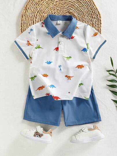 Souflis Conjunto de camiseta polo de estilo escolar informal para niño, verano