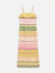 Nöista Sleeveless Maxi Dress With Colorful Horizontal Stripes In Soft Pastel Tones.Features Thin Adjustable Straps.Perfect For Summer Style - Multicolor - View 7