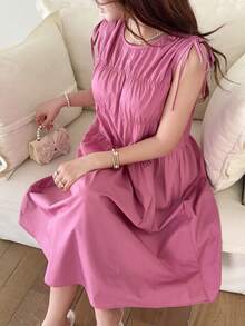Feyla Đầm xếp ly thắt nút không tay dành cho nữ, thích hợp cho kỳ nghỉ hè, phong cách thường ngày. - Hồng - Xem 3