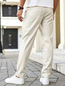 Manfinity Homme Pantalones de cuero PU con bolsillo en diagonal de unicolor para hombre - Blanco - Ver 2