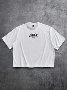 Manfinity ZONE917 Áo thun tay ngắn màu trắng in logo hoa thiên thần, dáng rộng, phong cách thường ngày, màu xám và đỏ, thích hợp làm quà tặng bạn bè, kiểu dáng rộng rãi (chất lượng cao). - trắng - Xem 5