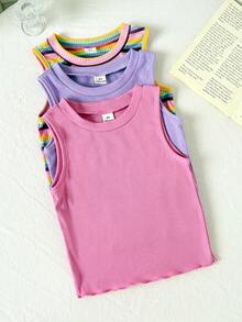 SHEIN 3pcs/Set Girls' Casual Colorful Striped Knit Vest Set - Multicolor - View 6