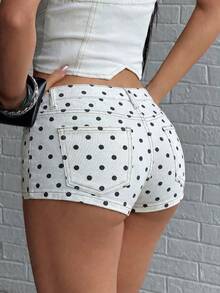Shorts de Mezclilla Ajustados de Color Sólido Estilo Y2K para Mujer de - Blanco - Ver 2