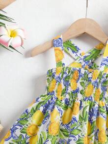 SHEIN Đầm bé gái đi nghỉ mát, kiểu dáng dễ thương, họa tiết hoa, xếp nếp. - Nhiều màu - Xem 6