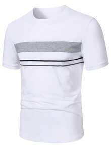 Manfinity Homme Áo thun nam cỡ lớn phối màu kẻ sọc phong cách thường ngày - Nhiều màu - Xem 3