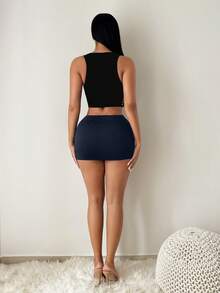 SHEIN SXY Váy/quần thời trang nữ đính đá lấp lánh, màu xanh navy. - Màu xanh hải quân - Xem 2