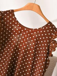 CosyJoli Summer Women's Brown Bow-Tie Color-Blocked Back Tie Ruffle Blouse, Short Flutter Sleeve Top, Plus Size Cute Summer, Holiday - Coffee Brown - View 8
