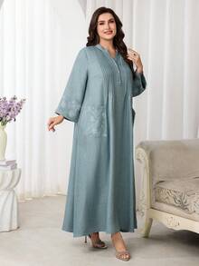 Al Najma 大码女式V领碎花休闲派对连衣裙 - 綠色 - 查看 7