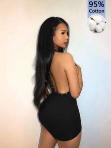 Amplova 女士黑色交叉露背迷你连衣裙，纯色露背设计，饰有银箔装饰，适合夏季电子音乐节、锐舞派对等场合。 - 黑色 - 查看 17