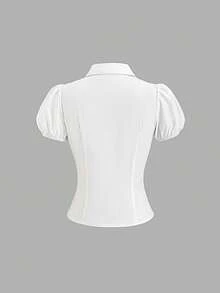 Sweetra Blouse blanche rétro française cintrante à la taille, nouvelle conception estivale de Top de travail élégant à manches bouffantes et taille froncée, polyvalent pour le bureau, les sorties décontractées, les rendez-vous, les rassemblements entre amis, les occasions d'affaires légères - Blanc - Voir 2