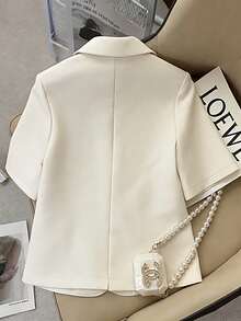 xheFranclia Nueva chaqueta blazer de manga corta de unicolor, vestimenta minimalista de oficinaxhe - Albaricoque - Ver 2