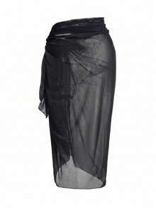 Slaydiva Plus Size Women's Wrap Skirt One-Piece Style Vacation Chiffon Beach Cover Up - Black - View 4