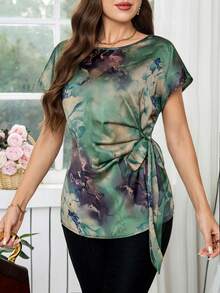 SHEIN Clasi 女士优雅扎染褶皱衬衫 - 彩色 - 查看 5