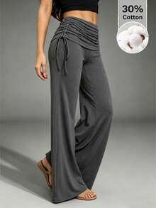 Women's Wide-Leg Pants, High-Waisted Y2K Style Streetwear Pants, Workout Leggings, Jogger Pants, Yoga And Gym Pants, Flared Pants - 深灰色 - 查看 11