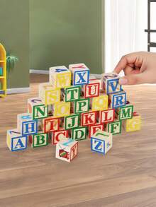 Wooden 27-Piece Colorful ABC Printed Large Building Block Set, Letter And Number Recognition Cube Building Block Creative Assembly Word Spelling Building Block Toy Set, Suitable For Boys And Girls Early Education Interactive Toy Building Block Set - Multicolor - View 4