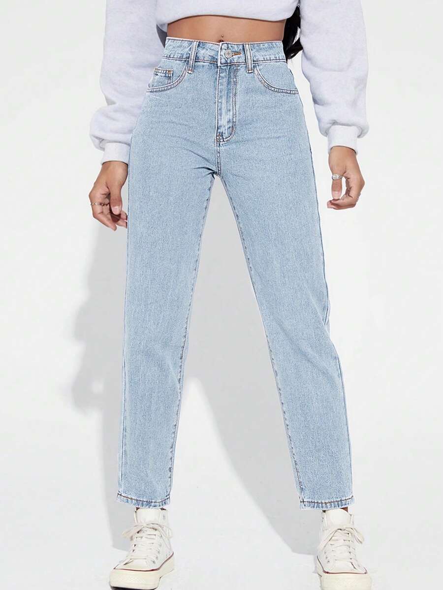 Rivivi Quần jean denim ống côn dáng suông thời trang thường ngày dành cho nữ cỡ lớn - Xanh và trắng - Xem 1