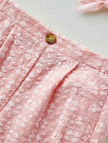 SHEIN Little Byeori 女童撞色编织休闲短裤 - 粉色 - 查看 3