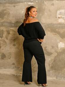 Lele Munniz Black Versatile Split-Structure High-Waisted Flared Pants For Plus Size Women - Black - View 6
