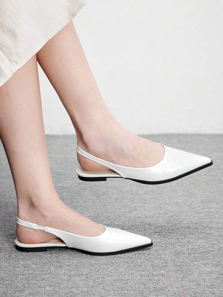 CUCCOO BIZCHIC Bailarinas de punta, zapatos bajos versátiles de mujer con estampado de cocodrilo para ir y venir, zapatos finos de slip-on - Blanco cocodrilo - Ver 1