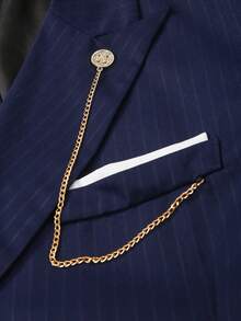 Manfinity Bizformal Men's Navy Jacquard Business Suit Set, Spring/Summer, Formal - Navy Blue - View 6