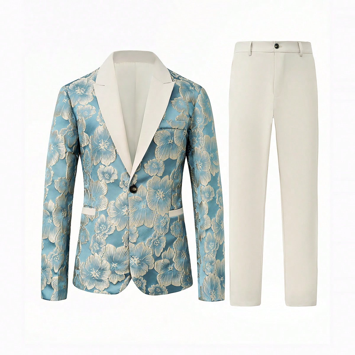 Conjunto de traje de negocios azul jacquard para hombres, ceremonia, formal