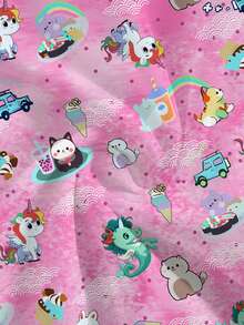 SHEIN Women's Pink Anime Cute Cartoon Pattern Scrub Top,V-Neck Short Sleeve Double Pocket Nurse Uniform,Veterinary Grooming Work Outfit,Functional Workwear - Pink - View 5