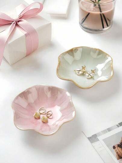 1pc Elegant Ceramic Lotus Leaf Jewelry Organizer Tray For Earrings, Rings, Keys And Small Accessories, Perfect Birthday Or New Year Gift, Desk Storage Valentine Day