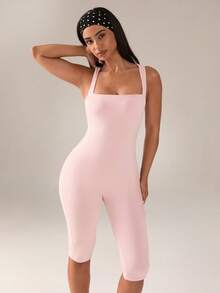 SHEIN BAE Women's Solid Color Square Neck Camisole & Biker Shorts Set - Pink - View 1