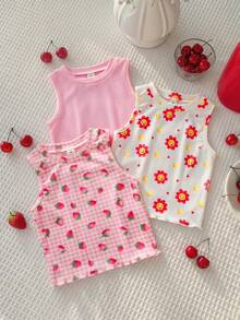SHEIN Camiseta de tirantes casual y versátil de cuello redondo para niña - Multicolor - Ver 1