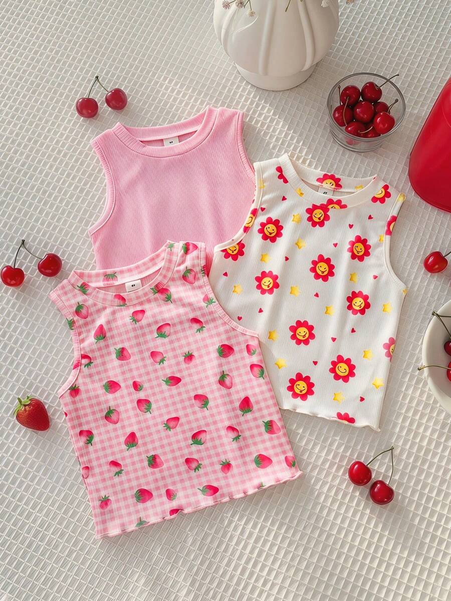 SHEIN Camiseta de tirantes casual y versátil de cuello redondo para niña - Multicolor - Ver 1