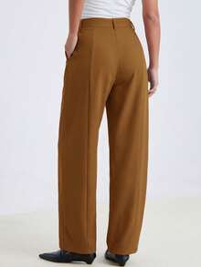 Aveloria Modichic Shades Of Brown Summer Business Casual High-Waisted Loose Straight-Leg Trousers Modern Office Minimalist Suit Pants Tailored Workwear Side Pockets - Orange - View 2