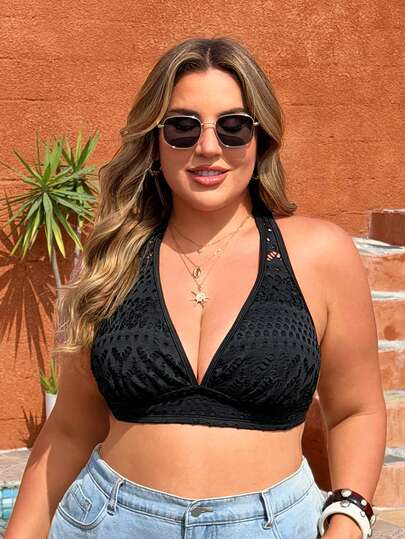Swim Lushoire Plus Size Hollow Out Sexy Swimsuit Top, Special Fabric