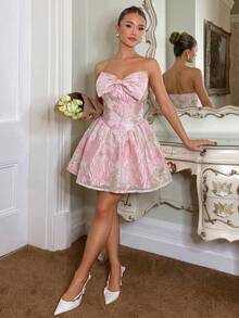 SHEIN Women's Strapless Elegant Sexy Birthday Party Golf Dress, Pastal Summer Cocktail Gown, Wedding Guest Formal Party Dress, Graduation Ceremony Dinner - Pink - View 3