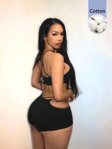 Bumpella 女士性感露背吊带连体紧身衣 - 黑色 - 查看 4
