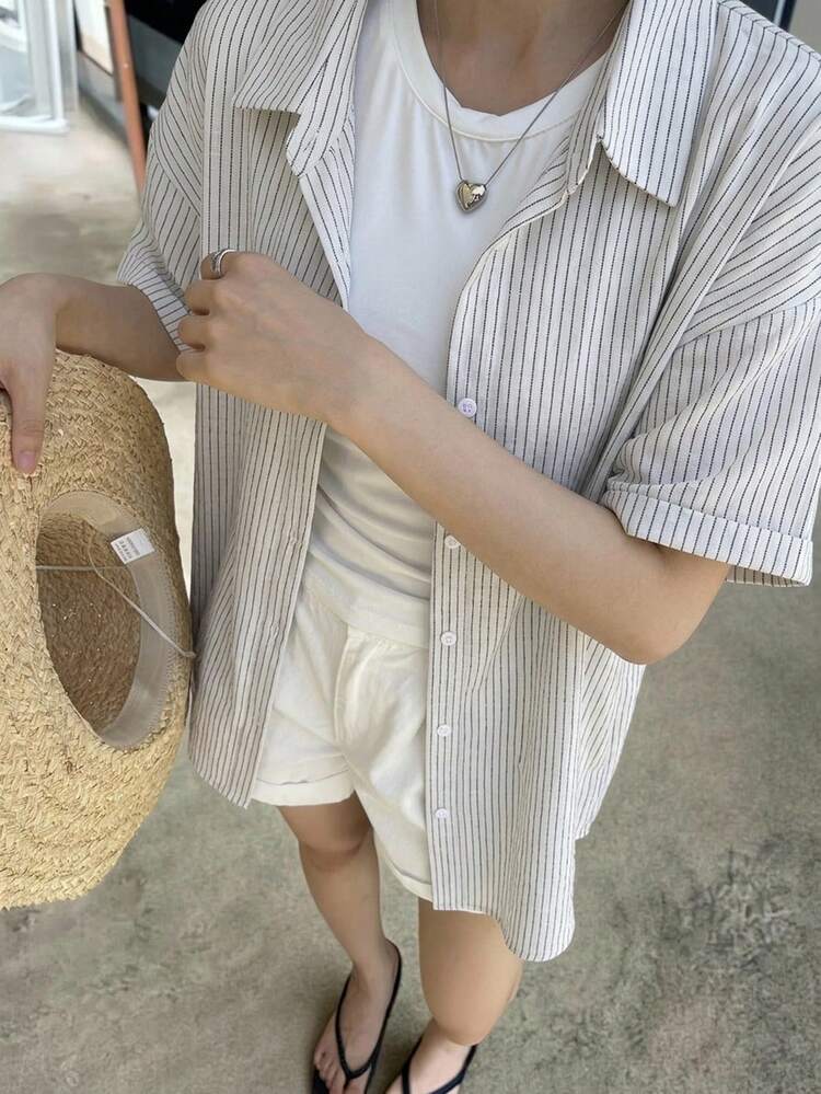 Women's Casual Striped Short Sleeve Shirt, Summer