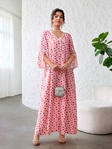 Yasmyna V领珍珠缎带拼接印花宽松修身优雅浪漫女式碎花连衣裙 - 彩色 - 查看 8