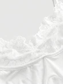 ROMWE Goth Áo hai dây dài và áo tank top cỡ lớn, gợi cảm, phối ren hình bướm, tối giản, đa năng. - trắng - Xem 3