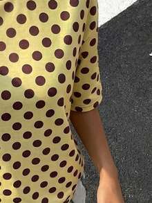 Tween Girl Polka Dot Print Merlot Color Retro Polka Dot Ins Style Casual Loose Dropped Shoulder Short Sleeve T-Shirt, Suitable For Summer - Multicolor - View 6