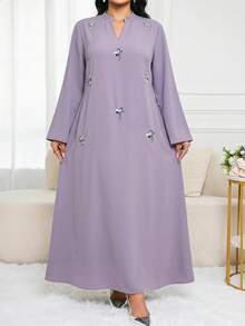 Al Najma Plus Size Women's Sequin Decorated Arabic Style Dress - Mauve Purple - View 3