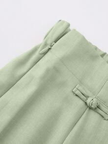 EMERY ROSE Women's Casual Commute Daily Outing Elastic Waist Round Slit Design Chinese Knot Button Decor Shorts - Mint Green - View 6