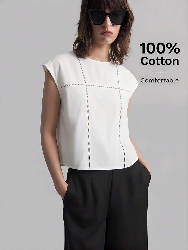 2026SS New Women's Blouse, Woven Fabric White Solid Color Ladder Ruffle Hollow-Out Splice Vacation Style, Suitable For Vacation, Holiday, Party, Wedding Guest, Casual, Elegant, Loose Fit, Comfortable, Fashionable, Versatile