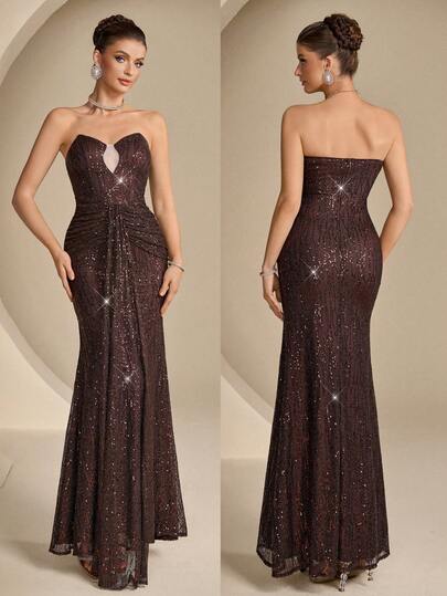 Coutiva Women's Solid Color Sequin Pleated Mermaid Formal Evening Gown (Heavily Embellished) Floral Lace Collar Flare Sleeve Elegant High-End Evening Gown, Luxury Elegant Party Dress Solid Color Square Neck Sleeveless High-End Evening Dress, Elegant And Luxurious Formal Gown Black Bodycon Dress Women's Slim Dress Sexy Curve Dress Black Dress For Women Shapewear Dress Long Black Elegant Dress Black Satin Dress Black Formal Evening Gown Black Dinner Dress Sexy Elegant Dress Black Backless Dress Satin Dress Elegant Graduation Ceremony, School Opening, Music Festival, Birthday Party, Wedding, Afternoon Tea Gathering, Ball Ceremony Dress Wedding Vacation Party Holiday Dresses