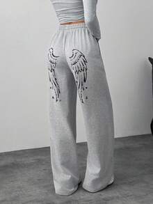 SHEIN 女士休闲纯色抽绳腰裤 - 淺灰色 - 查看 3