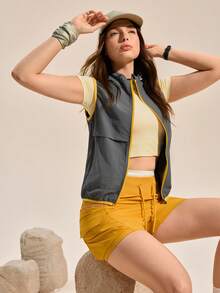 SHEIN Unity Women's Zipper Color Block Fashionable Versatile Outdoor Vest Jacket - Dark Grey - View 3