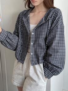 DAZY Women's Plaid Long Sleeve Casual Loose Hooded Lightweight Jacket - Blue - View 6