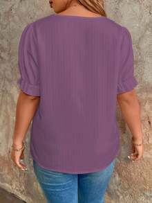 SHEIN Clasi Plus Size Summer Casual Solid Color Notched Neck Shirt - Purple - View 2
