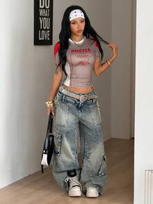 Coolane 女士夏季 Y2K 街头复古风演唱会服装锐舞派对服装音乐节外出黑色露脐 T 恤 - 彩色 - 查看 6